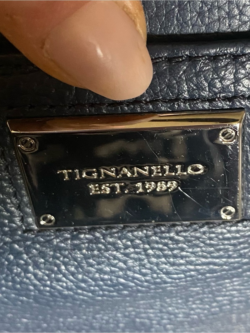 TIGNANELLO  Dark Blue Pebbled Leather Structured Tote with a Removable Bag - Picture 2 of 15
